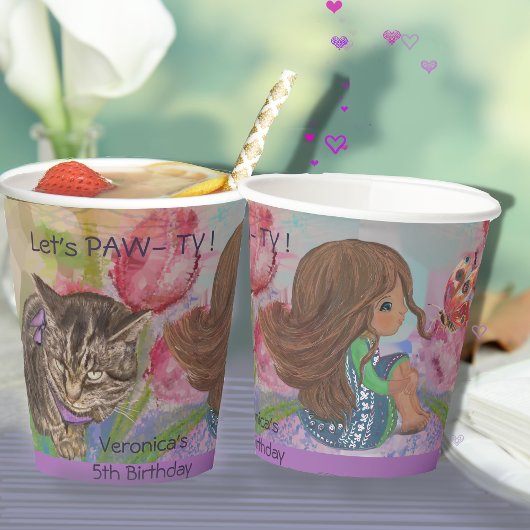 Waterverf Verjaardag Kinder Roze Tulp Papieren bek Bekers