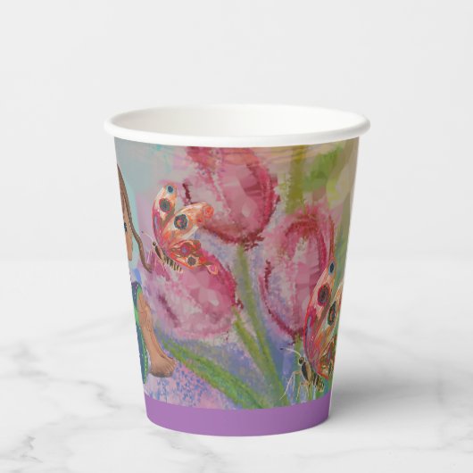 Waterverf Verjaardag Kinder Roze Tulp Papieren bek Papieren Bekers (Achterkant)