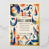 Waterverf Verjaardag Kleurrijke Abstracte kubist Folie Uitnodiging (Voorkant)