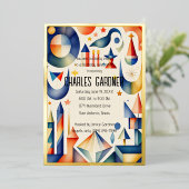 Waterverf Verjaardag Kleurrijke Abstracte kubist Folie Uitnodiging (Staand Voorkant)