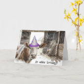 Waterverf Verjaardag Koe in Schuur Kaart (Gele Bloem)