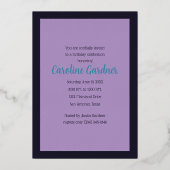 Waterverf Verjaardag Navyblauw Paars Turquoise  Folie Uitnodiging (Achterkant)