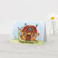 Waterverf Verjaardag Slak Met Huis Op Rug