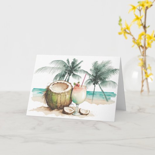 Waterverf Verjaardag Tropische Cocktail Kaart (Gele Bloem)
