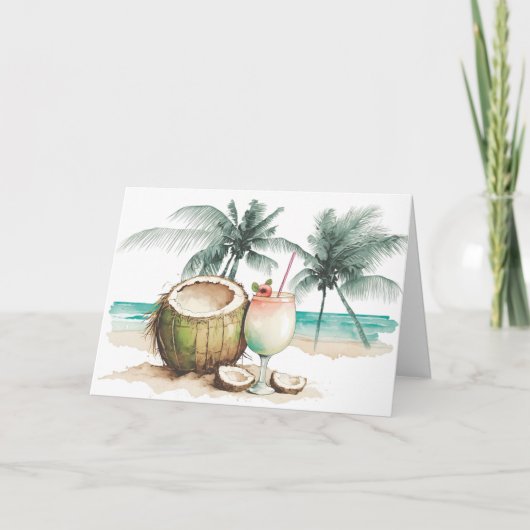 Waterverf Verjaardag Tropische Cocktail Kaart (Voorkant)