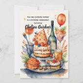 Waterverf Verjaardags Wijntaart Eten Kaart (Voorkant)