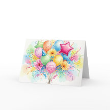 Waterverf Verjaardagsballonnen & Bloemen