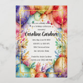 Waterverf Verjaardagsballonnen Bloemen Kleurrijk Folie Uitnodiging (Voorkant)