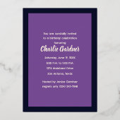 Waterverf Verjaardagsballonnen Cake Navy Blue Paar Folie Uitnodiging (Achterkant)