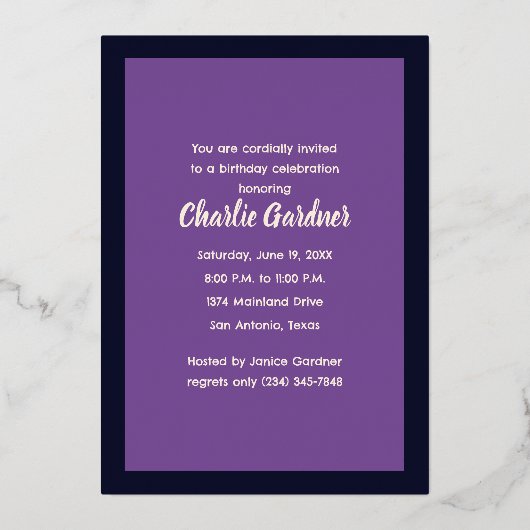 Waterverf Verjaardagsballonnen Cake Navy Blue Paar Folie Uitnodiging (Achterkant)