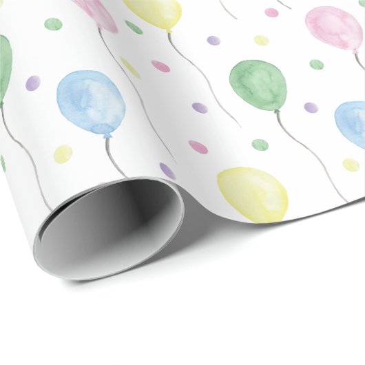 Waterverf Verjaardagsballonnen & Confetti Cadeaupapier (Rol Hoek)