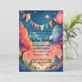 Waterverf Verjaardagsballonnen Fantasy Landscape Kaart (Staand voorkant)