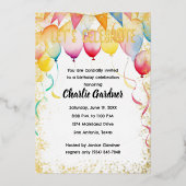 Waterverf Verjaardagsballonnen Kleurrijk Folie Uitnodiging (Voorkant)