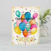 Waterverf Verjaardagsballonnen Kleurrijk Folie Uitnodiging (Staand Voorkant)
