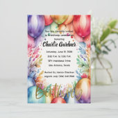 Waterverf Verjaardagsballonnen Kleurrijk Kaart (Staand voorkant)