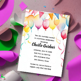 Waterverf Verjaardagsballonnen Kleurrijk Kaart