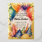 Waterverf Verjaardagsballonnen Kleurrijke Party Pe Folie Uitnodiging (Voorkant)