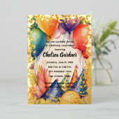 Waterverf Verjaardagsballonnen Kleurrijke Party Pe Folie Uitnodiging (Staand Voorkant)