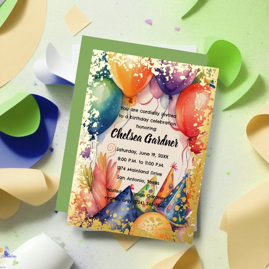 Waterverf Verjaardagsballonnen Kleurrijke Party Pe Folie Uitnodiging