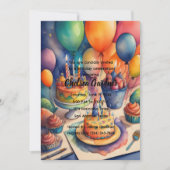 Waterverf Verjaardagsballonnen Kleurrijke taarten Kaart (Voorkant)