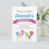 Waterverf Verjaardagsballonnen Uitnodigingen (Staand voorkant)