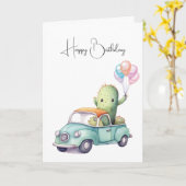 Waterverf verjaardagscacti in retro truck kaart (Gele Bloem)