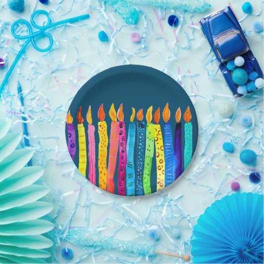 Waterverf verjaardagskaarsen papieren bordje (Feest)