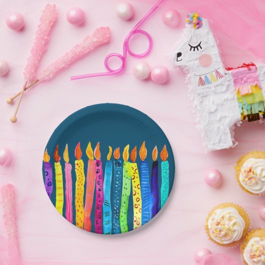 Waterverf verjaardagskaarsen papieren bordje (Feest)
