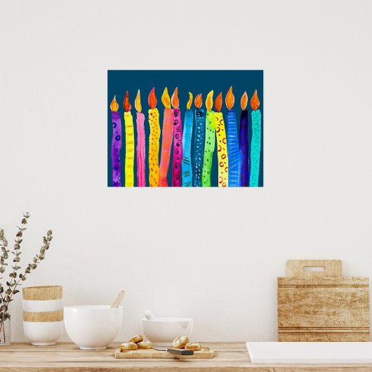 Waterverf verjaardagskaarsen poster (Keuken)