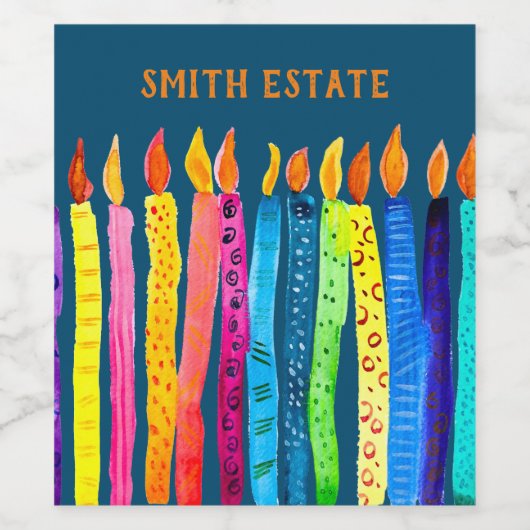 Waterverf verjaardagskaarsen wijn etiket (Enkel label)