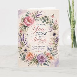 Waterverf Verjaardagskaart voor nicht met bloemen Kaart