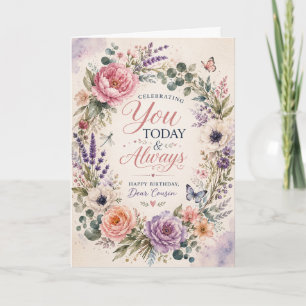 Waterverf Verjaardagskaart voor nicht met bloemen Kaart