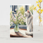 Waterverf Verjaardagskat en Daisies Kaart (Gele Bloem)