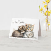 Waterverf Verjaardagskittens Kaart (Gele Bloem)