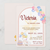 Waterverf verjaardagsmeisje feestuitnodiging kaart (Voorkant / Achterkant)