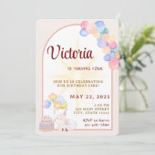 Waterverf verjaardagsmeisje feestuitnodiging kaart (Staand voorkant)