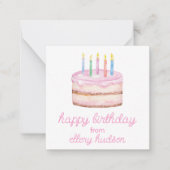 Waterverf verjaardagstaart cadeaubijlage notitiekaartje (Voorkant)