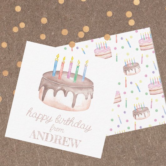 Waterverf verjaardagstaart cadeaubijlage notitiekaartje