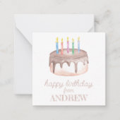 Waterverf verjaardagstaart cadeaubijlage notitiekaartje (Voorkant)