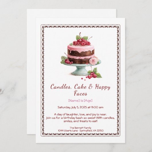 Waterverf verjaardagstaart - Chocolade Kaart (Voorkant / Achterkant)