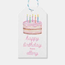 Waterverf Verjaardagstaart & Confetti Cadeaulabel