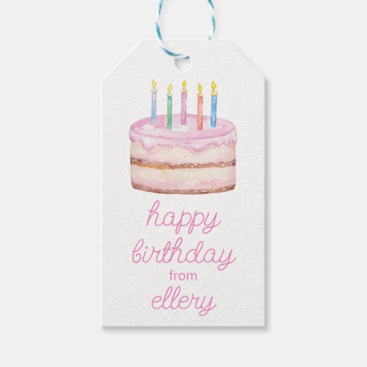 Waterverf Verjaardagstaart & Confetti Cadeaulabel (Voorkant)