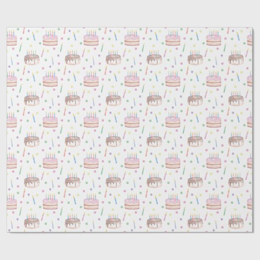 Waterverf Verjaardagstaart & Confetti Cadeaupapier (Vlak)