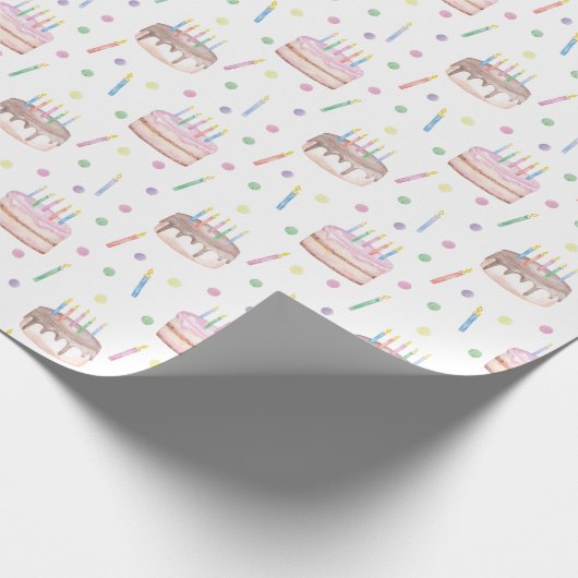 Waterverf Verjaardagstaart & Confetti Cadeaupapier (Hoek)