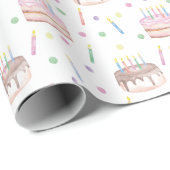 Waterverf Verjaardagstaart & Confetti Cadeaupapier (Rol Hoek)