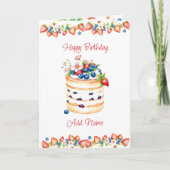 Waterverf verjaardagstaart gepersonaliseerd kaart (Voorkant)