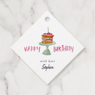 Waterverf verjaardagstaart Happy Birthday cadeau L Bedankjes Labels