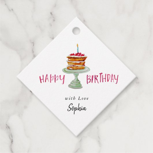 Waterverf verjaardagstaart Happy Birthday cadeau L Bedankjes Labels (Voorkant)