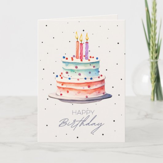Waterverf verjaardagstaart kaart (Voorkant)