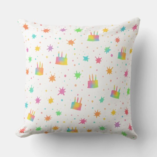 Waterverf Verjaardagstaart Kleurige Verfspatten Kussen (Voorkant)